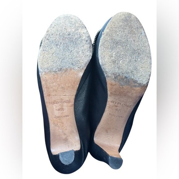 See by Chloe Peep Toe Bow Platform Black Leather Heels - Picture 2 of 8